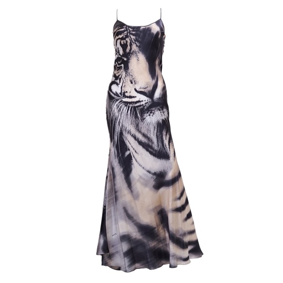 Roberto Cavalli Silk Tiger Print Runway Dress